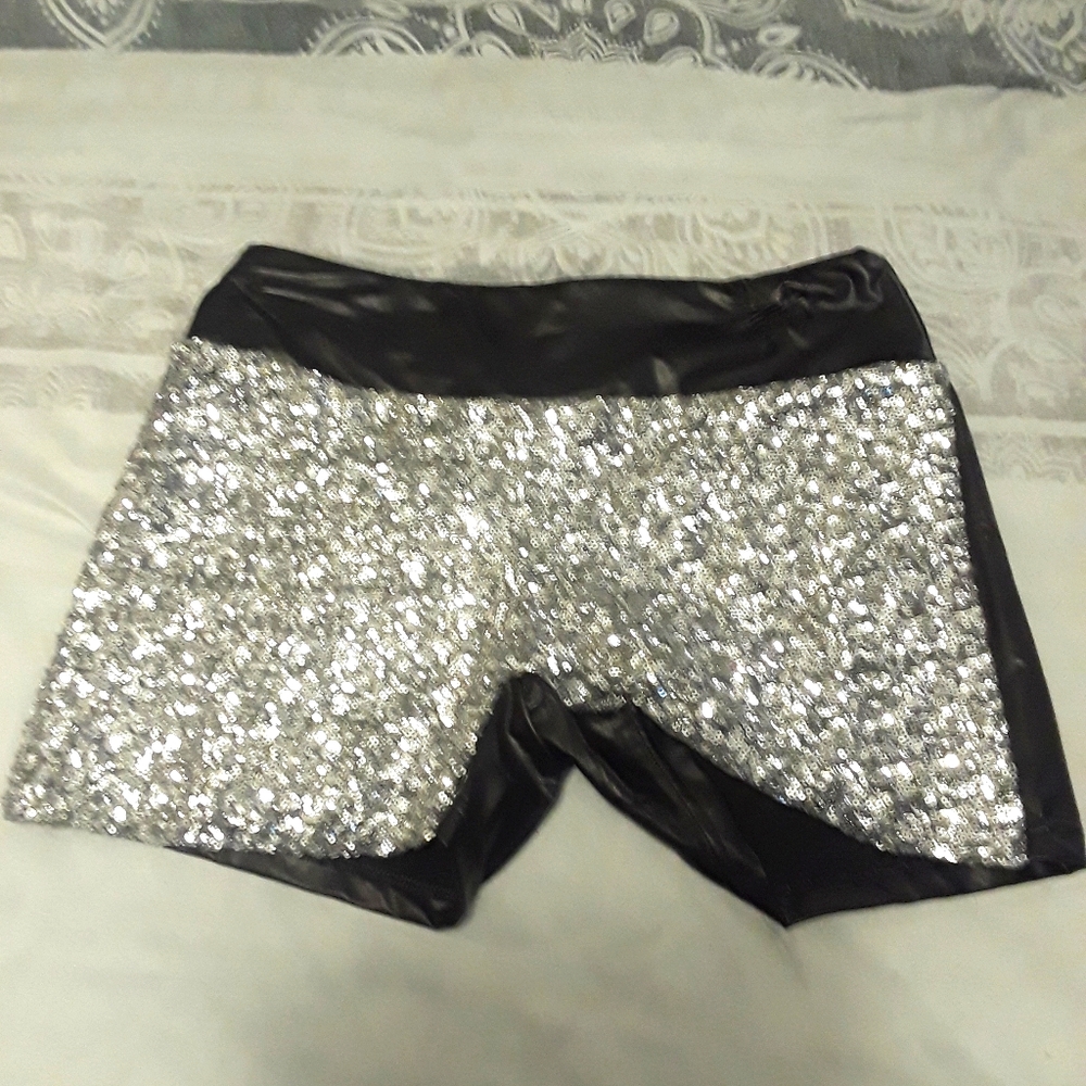 Sequin/leather shorts